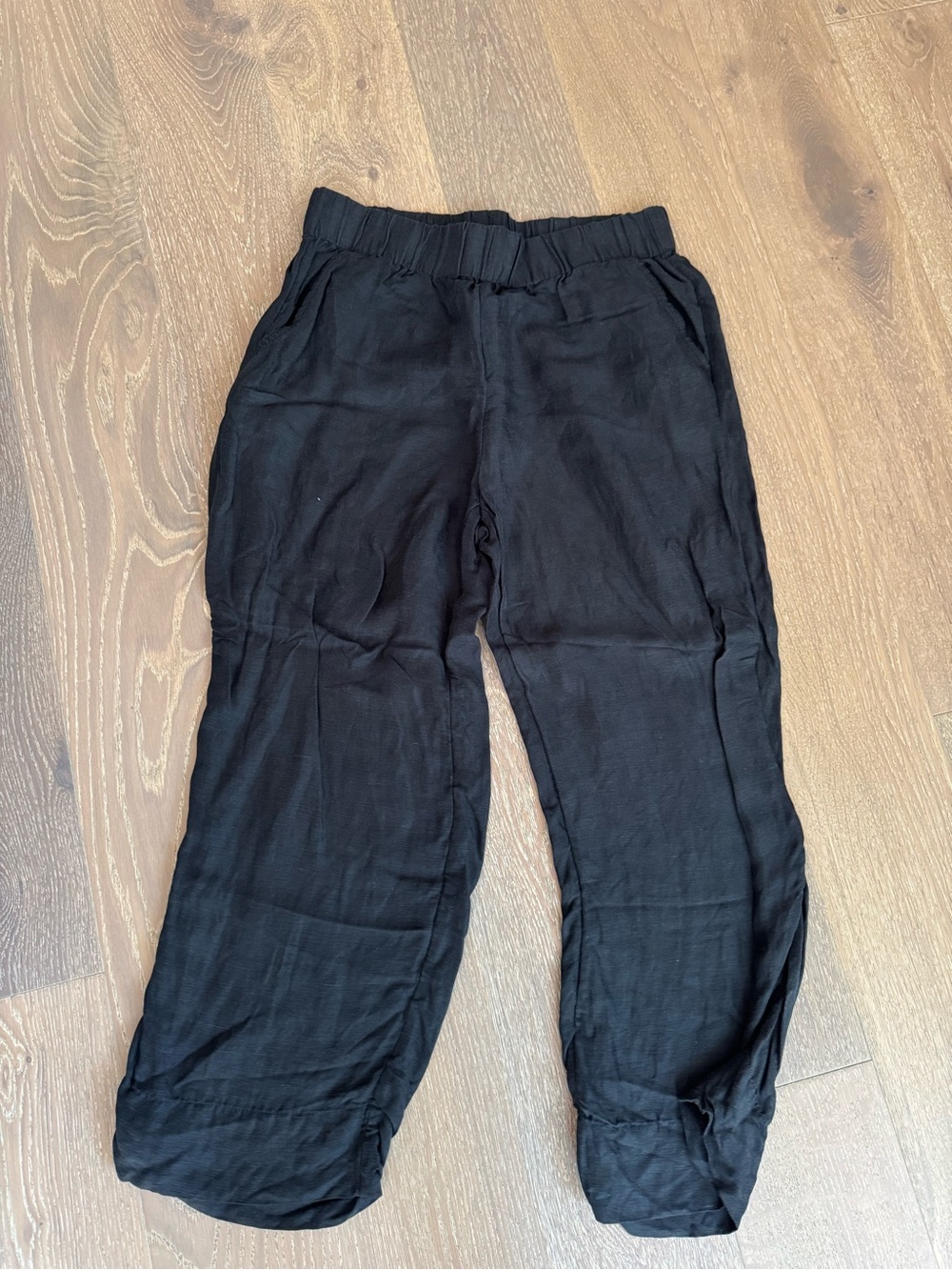 Black Elastic Waist Casual Linen Pants